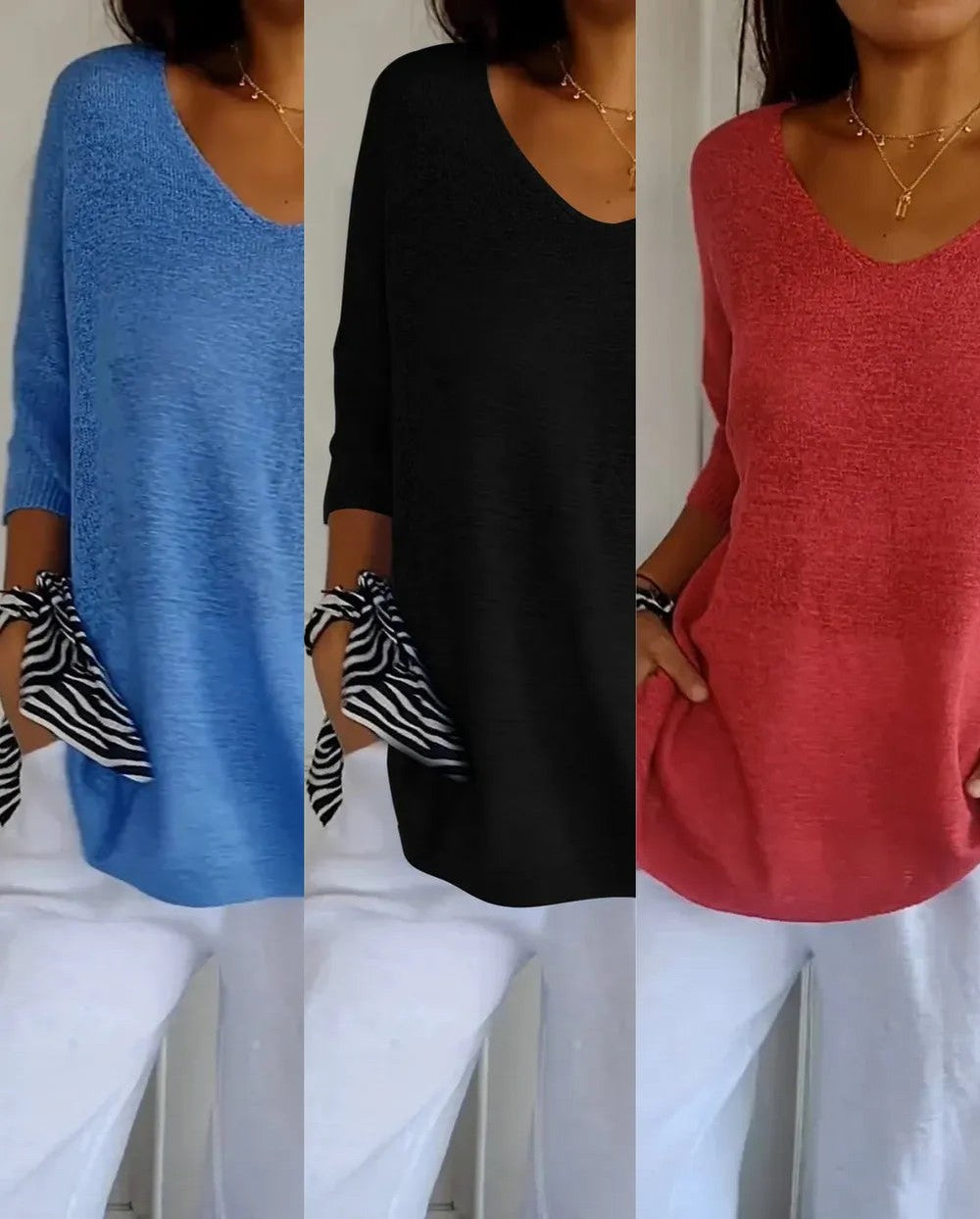 Kit 3 Blusas Luna® em Malha Leve – Decote V — Videtare